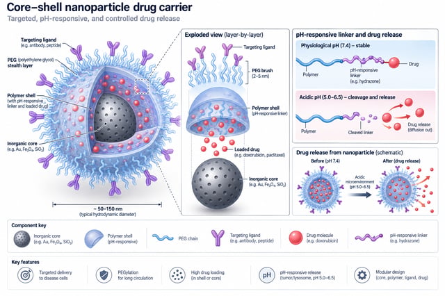 Core-shell nanoparticle drug carrier schematic