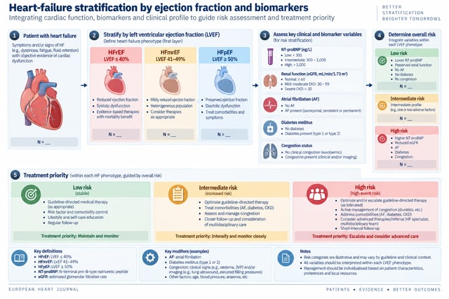 Heart-failure stratification by ejection fraction and biomarkers