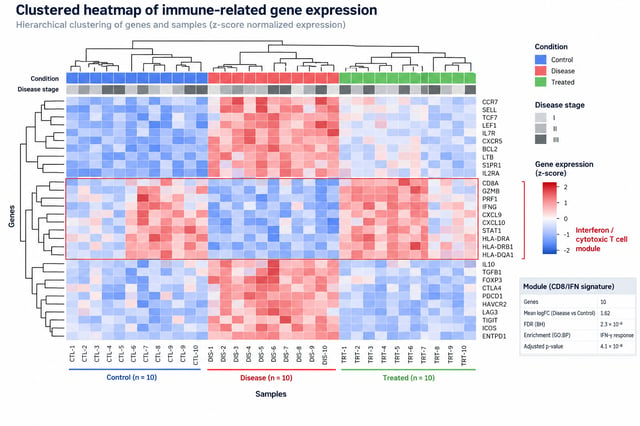 Clustered heatmap of immune-related gene expression