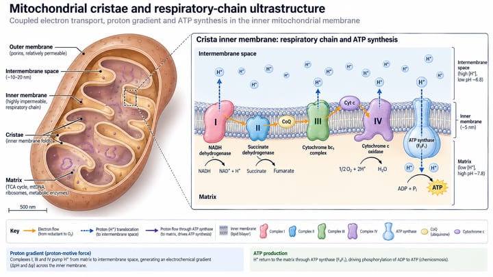 Mitochondrial cristae and respiratory-chain ultrastructure