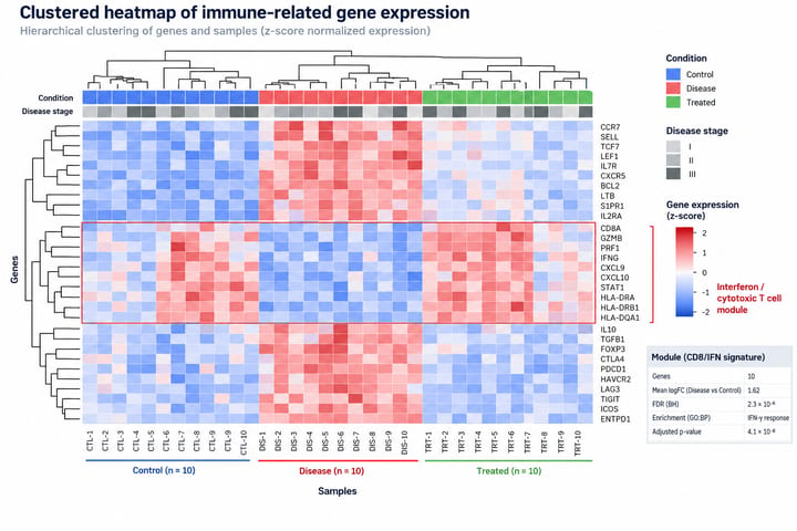 Clustered heatmap of immune-related gene expression