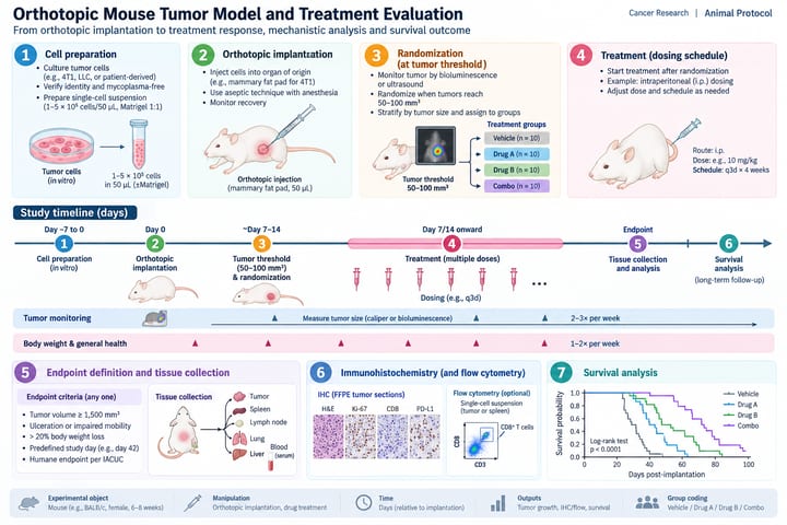 Orthotopic mouse tumor model and treatment evaluation
