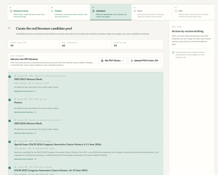 From outline and evidence to a structured research draft